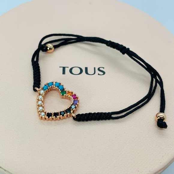 Tous Rose Gold Vermeil San Valentín heart Bracelet with Gemstones and black Cord - Picture 6 of 6